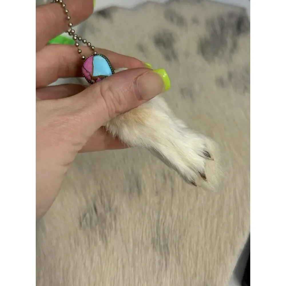 Sterling Silver Pink Blue Cotton Candy Bezel Rabbits Foot Keychain Pendant 925